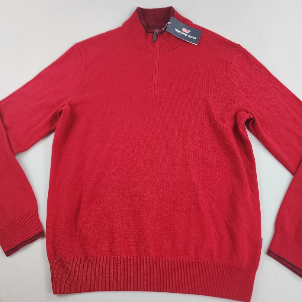 Vineyard Vines Reorder sweater adult M Medium red wool cotton 1/4 zip $198 mens